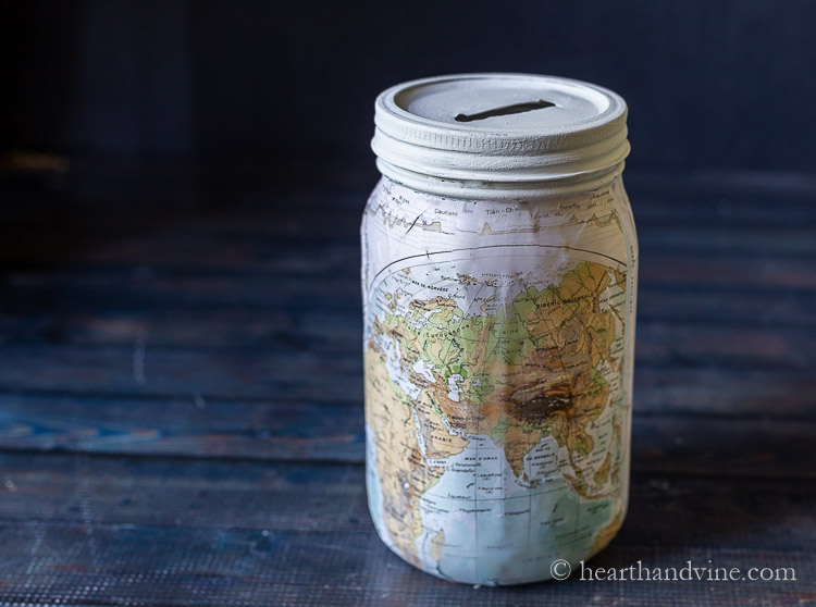 Mason jar map bank.