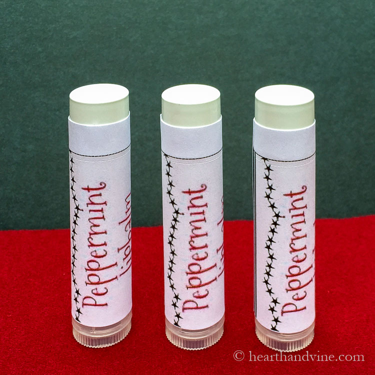 Three homemade peppermint lip balms