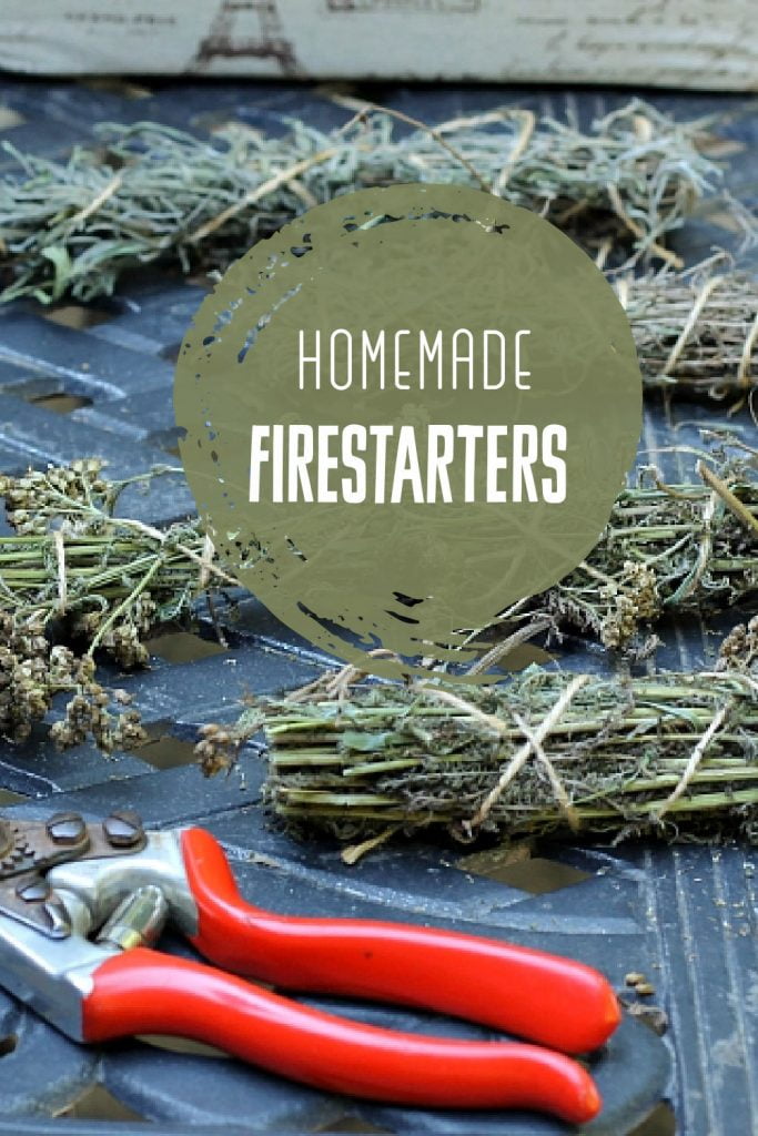 Homemade fire starters in a box and pruners on a table.