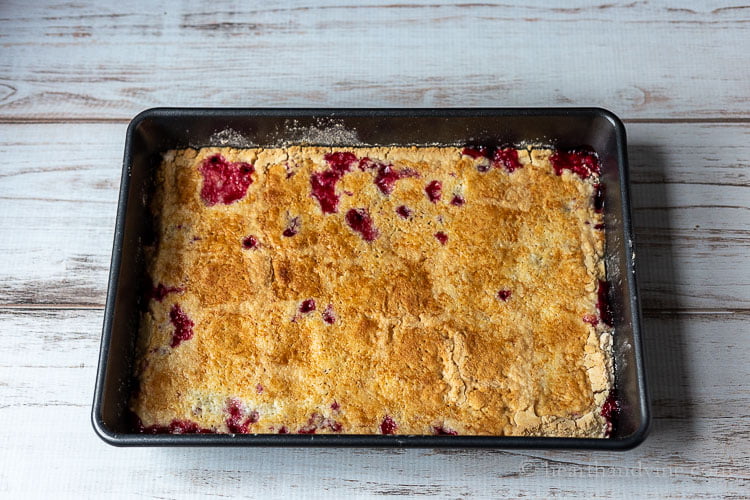 Cranberry dump cake from the oven.