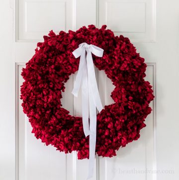 Red pom pom chunky yarn wreath