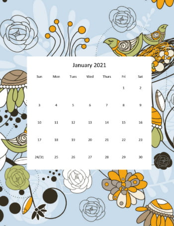 Jan 2021 Calendar