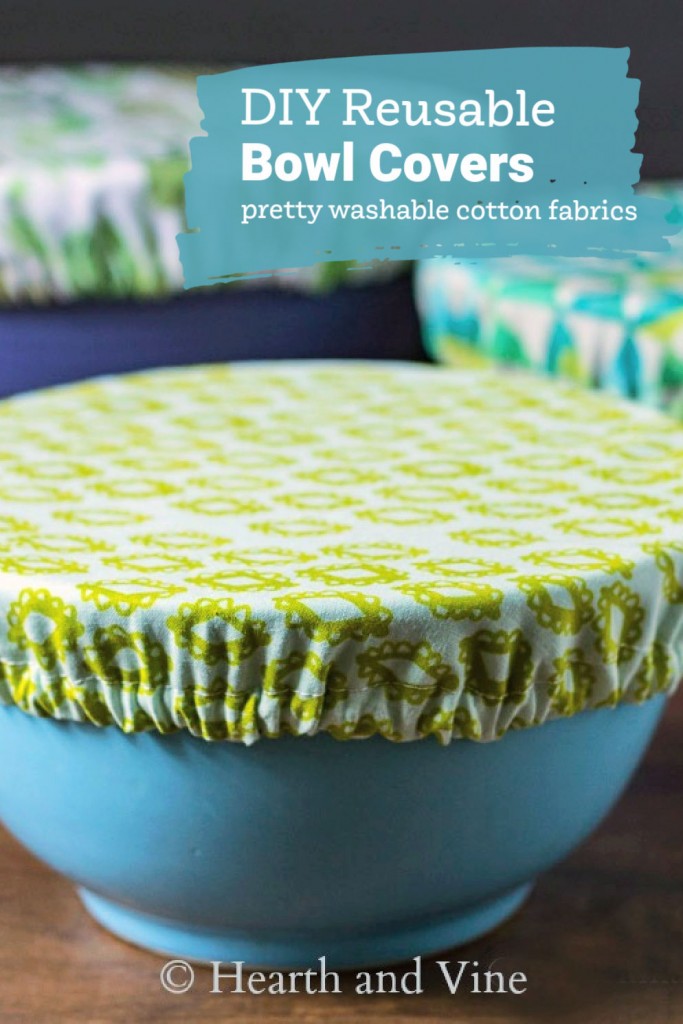 Reusable bowl covers in pretty cotton washable fabric with elastic edges.