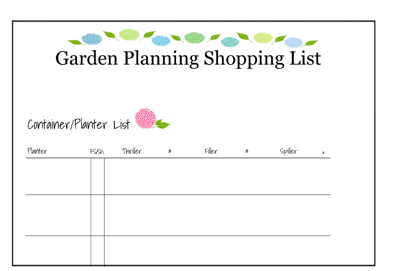 Container planter shopping list form.
