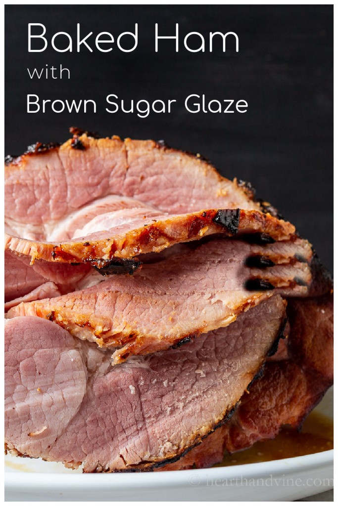 Thickly sliced baked ham with sweet and spicy glaze.