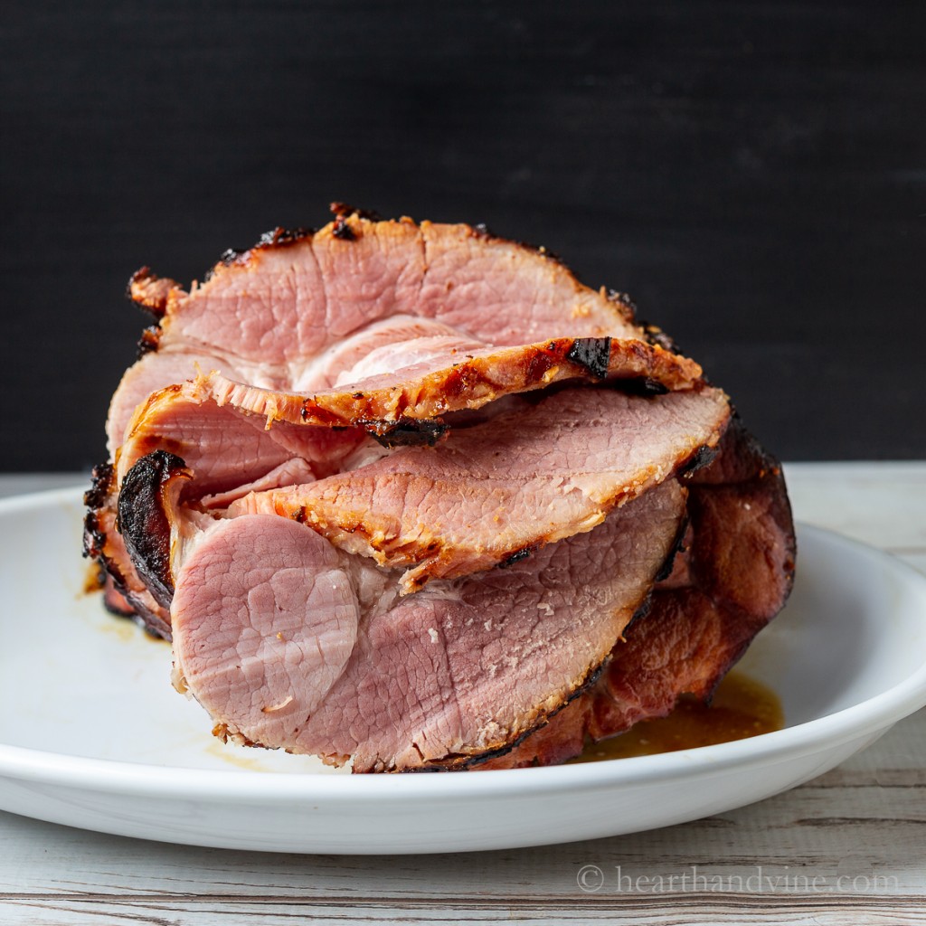 Semi-boneless brown sugar glazed ham sliced.