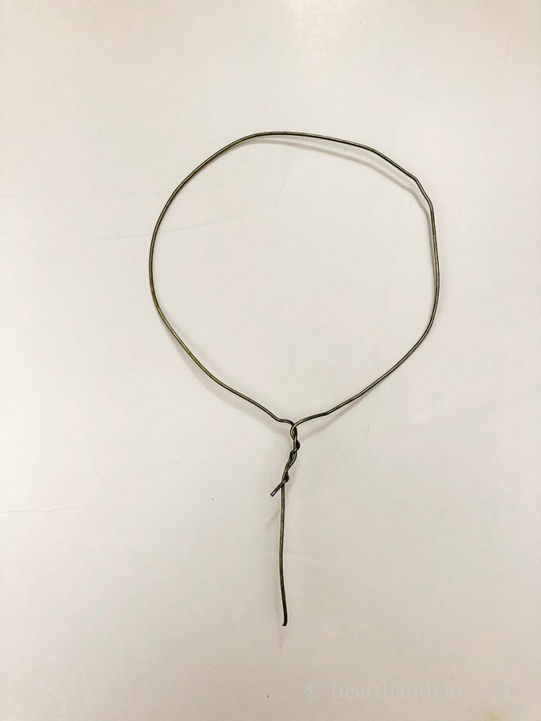 Wire hanger twisted into a round shape on top and bottom cut off.