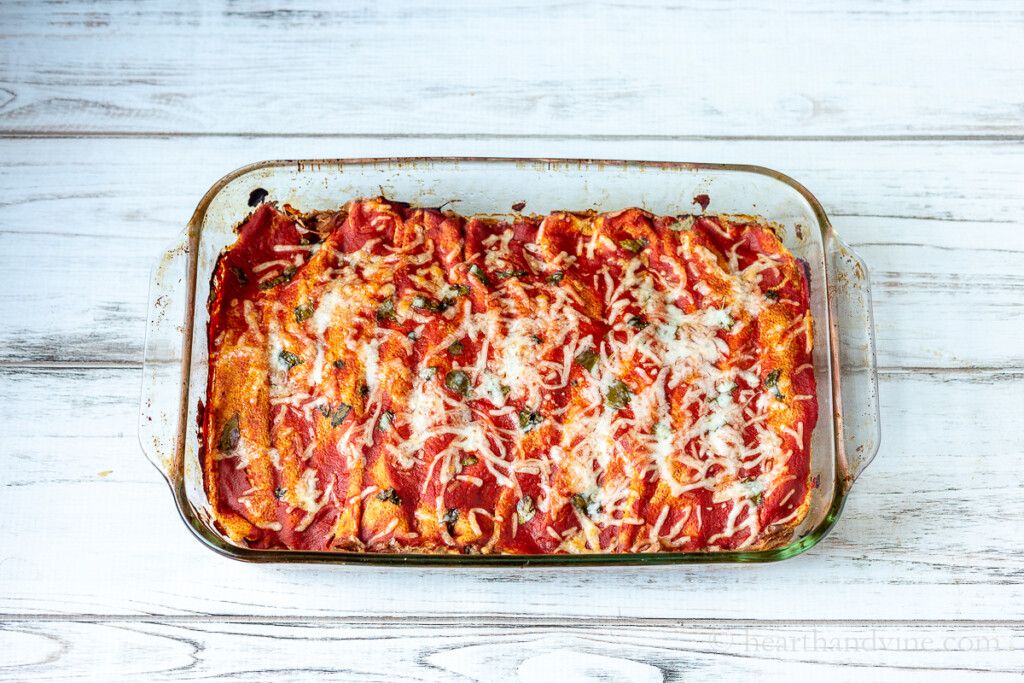 Baked large pan of low carb cannelloni.