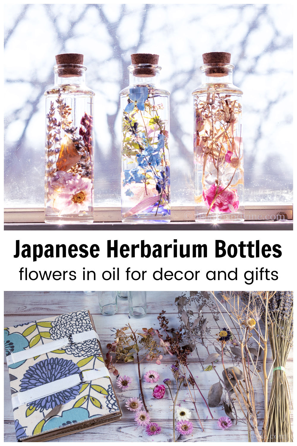 Japanese Herbarium Bottles Dried Flowers in Oil