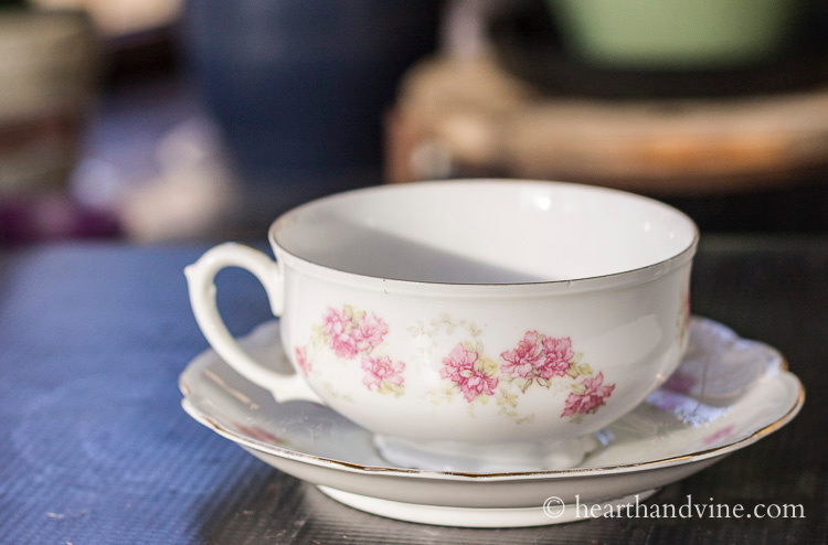 Ceramic Floral Tea Cup Indoor/Outdoor Planter with Saucer - Pink