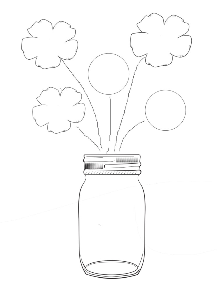 Graphic of mason jar vase with flowers. 