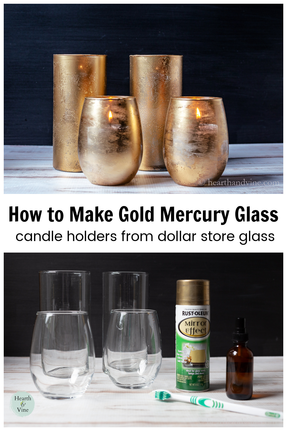 DIY Gold Mercury Glass Candle Holders | Hearth and Vine