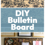 Wide and short cork bulletin board with black floral stencil.