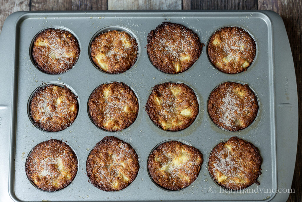 Apple muffin with oats batter in muffing tins after baking