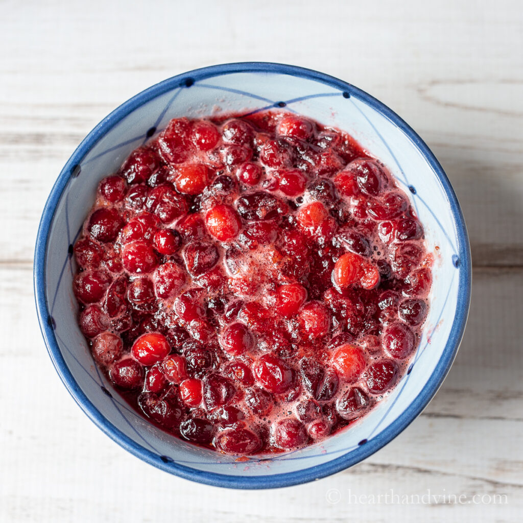 Bowl of homemade cranberry sauce.