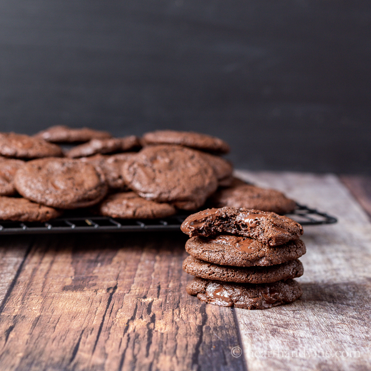 Stack of olive oil chocolate chip cookies