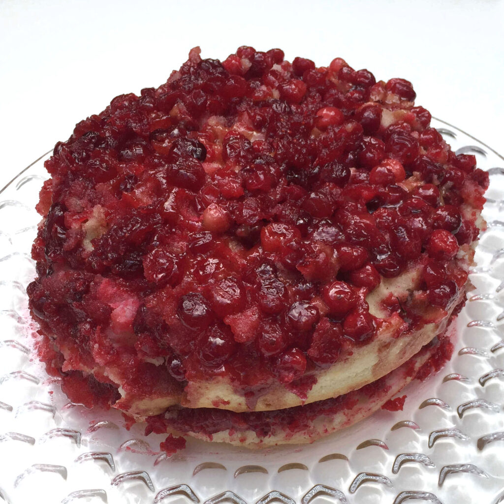 Layered cranberry upside cake.
