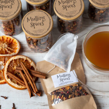 Bag and jars of mulled cider spice mix.