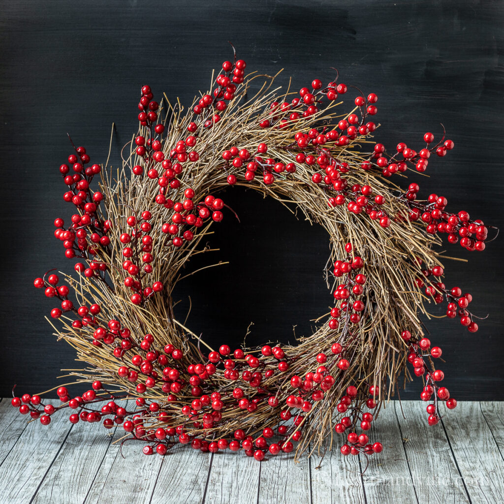 Finished red berry wreath