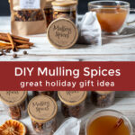 Jars, bags of mulling spice mix and cup of mulled cider