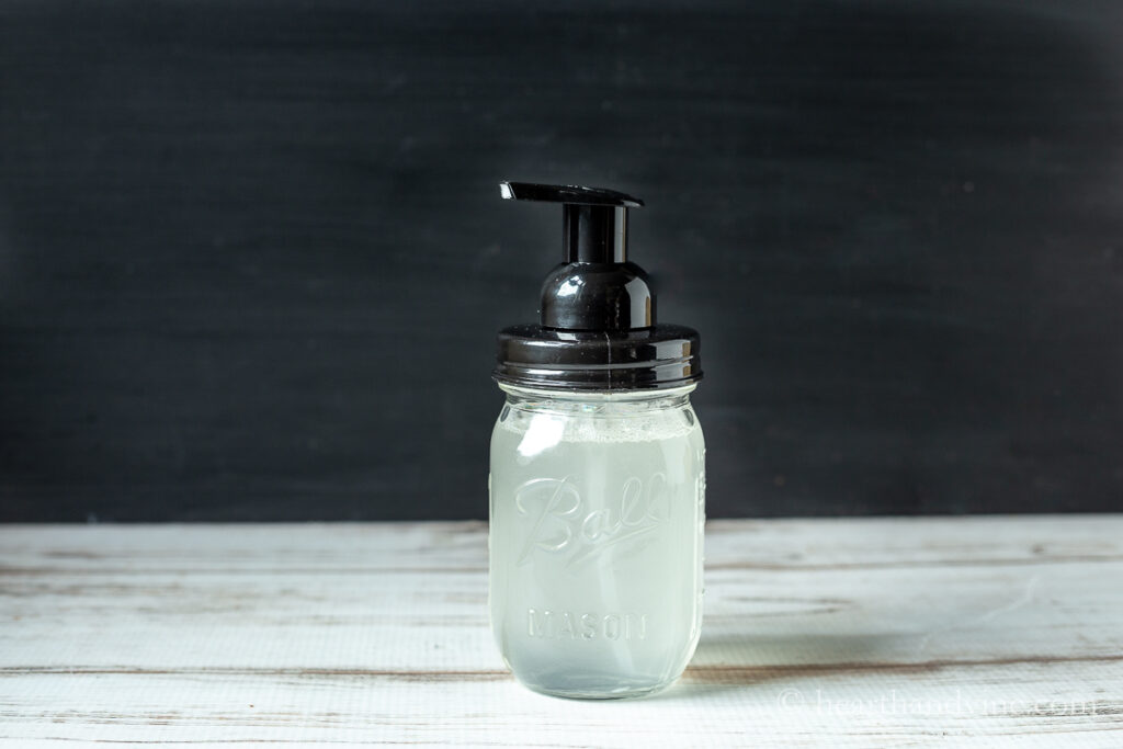 DIY foaming hand soap in a mason jar dispenser.