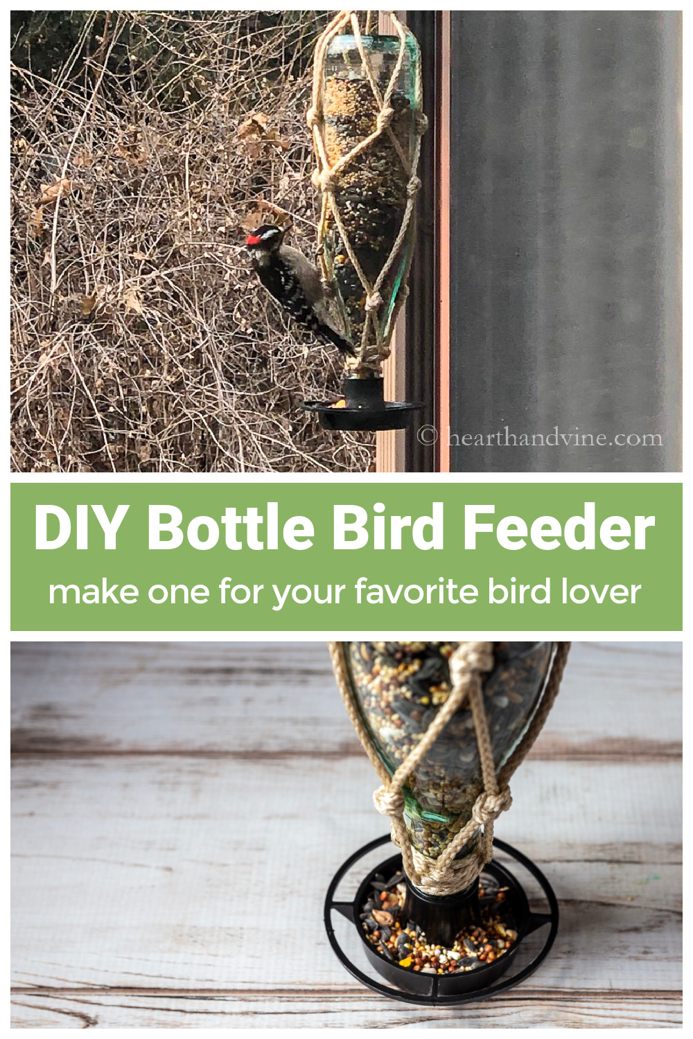 DIY Bird Feeder with a Water Bottle and Macrame | Hearth and Vine