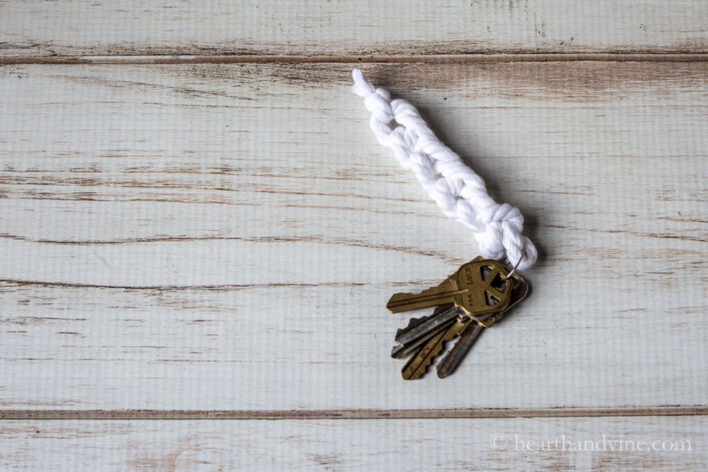 White crocheted key chain.