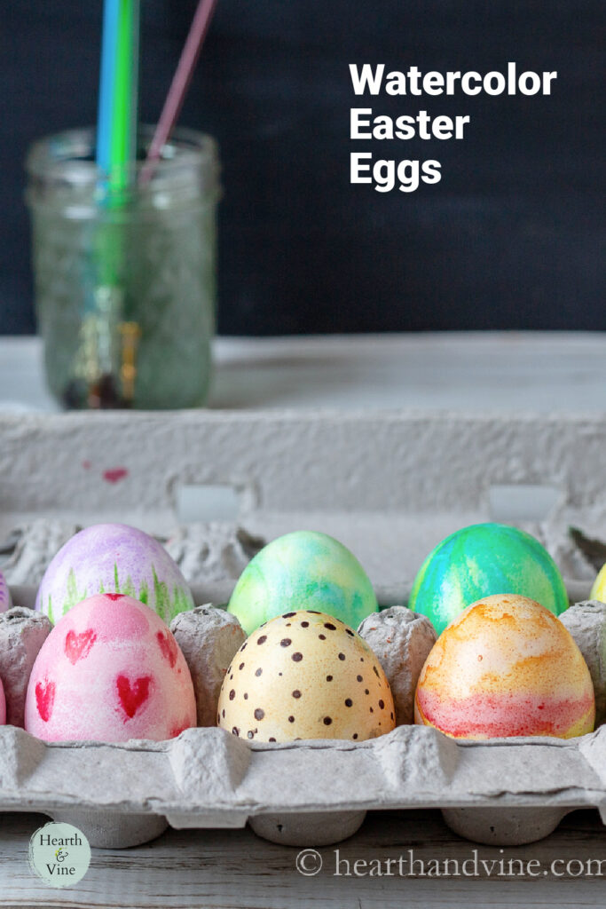 Carton of watercolor Easter eggs