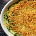 Side edge of a spinach casserole.