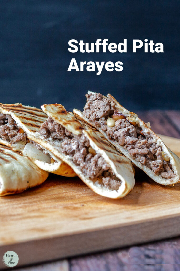 Grilled pitas stuffed with meat called Arayes.