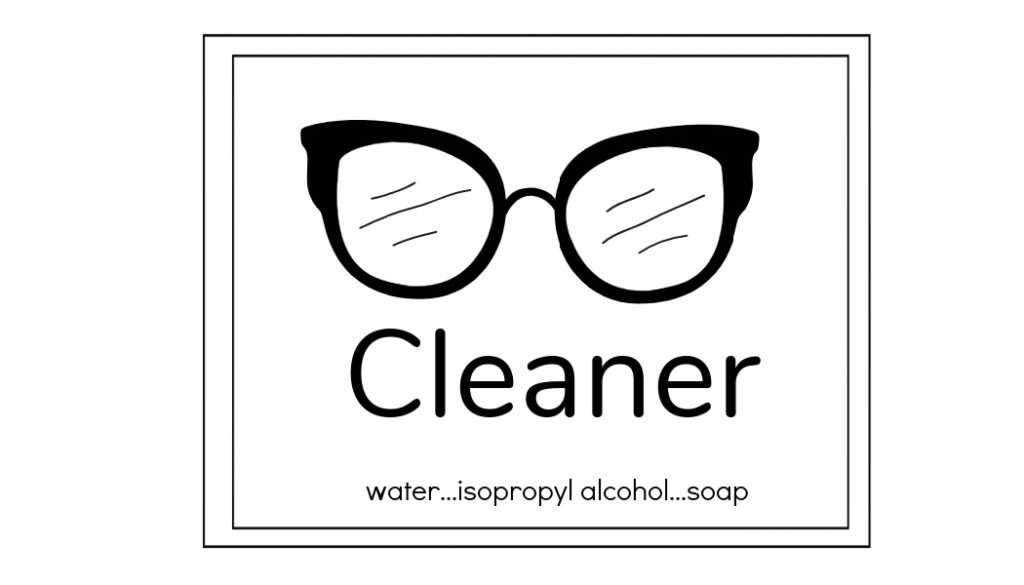 Homemade eyeglass cleaner label for bottle.