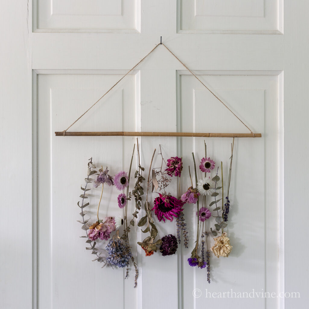 Dried Roses Wall Decor, Rustic Hanging Flowers