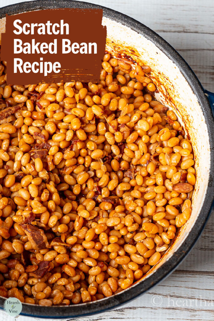 Dutch oven with homemade baked beans.