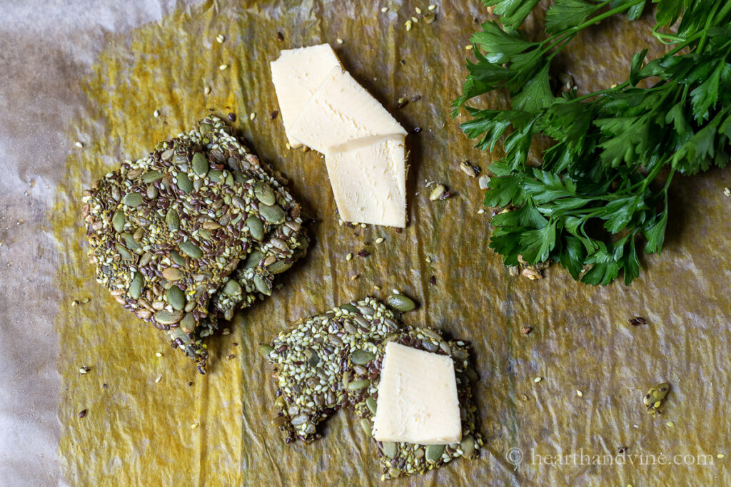 Homemade seed crackers with cheese.