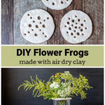Clay flower frogs over a flower arrangement