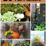 Image collage of fall colored planters for the front porch.