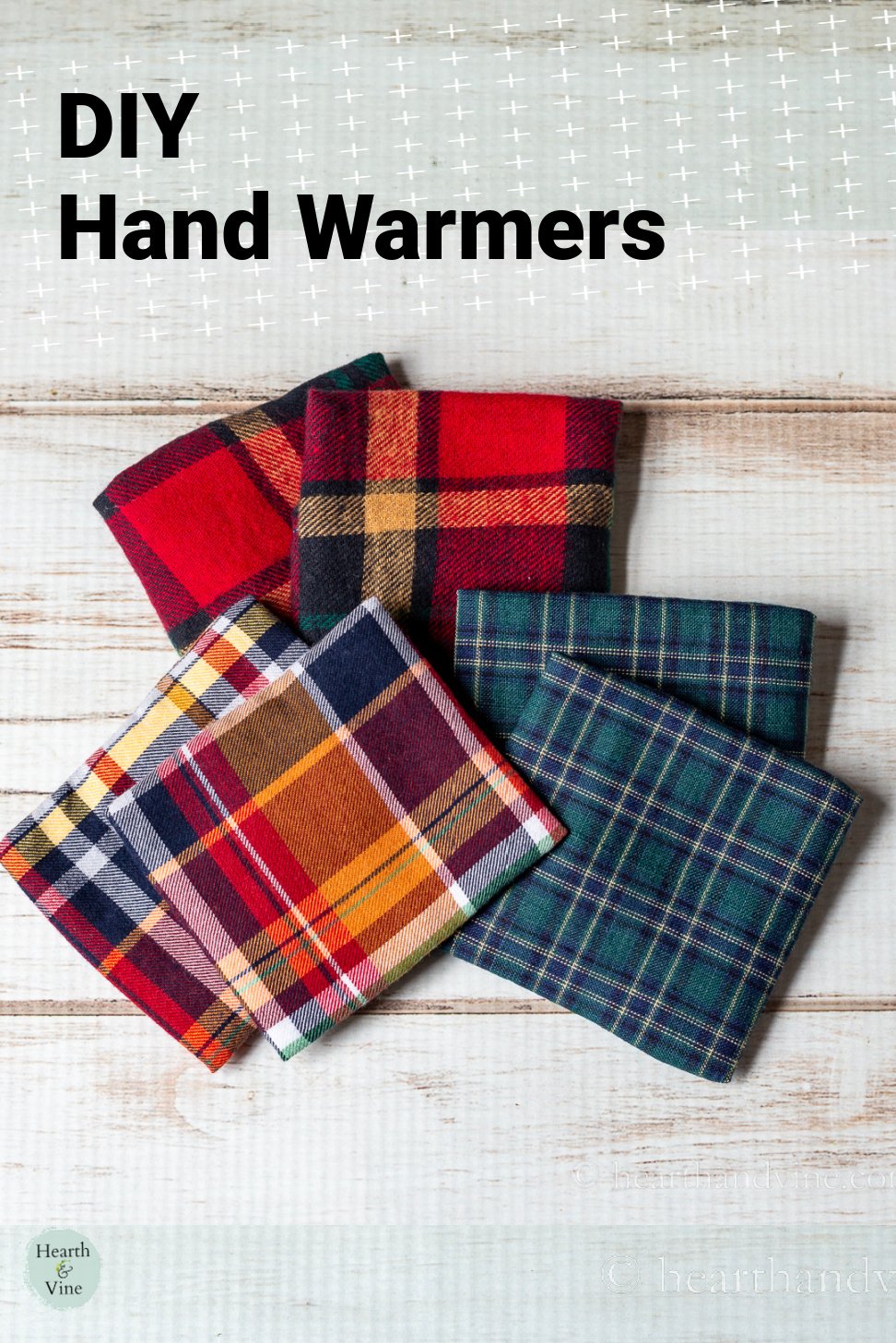 Three sets of plaid hand warmers