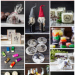 Collage of homemade holiday gifts such as candles, ornaments, jellies and more