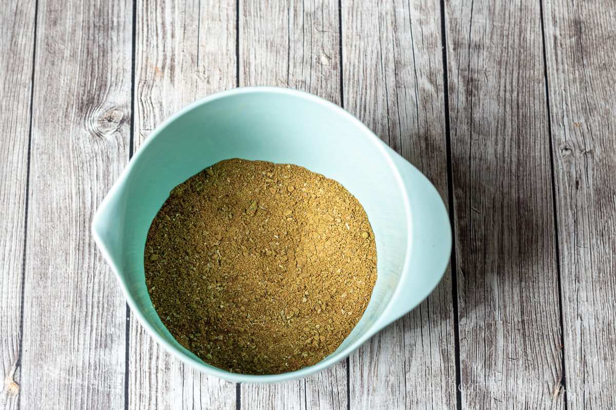 Homemade chili seasonings mixed together in a mixing bowl.