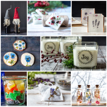 Collage of gifts including candles, coasters, jelly candy and more.