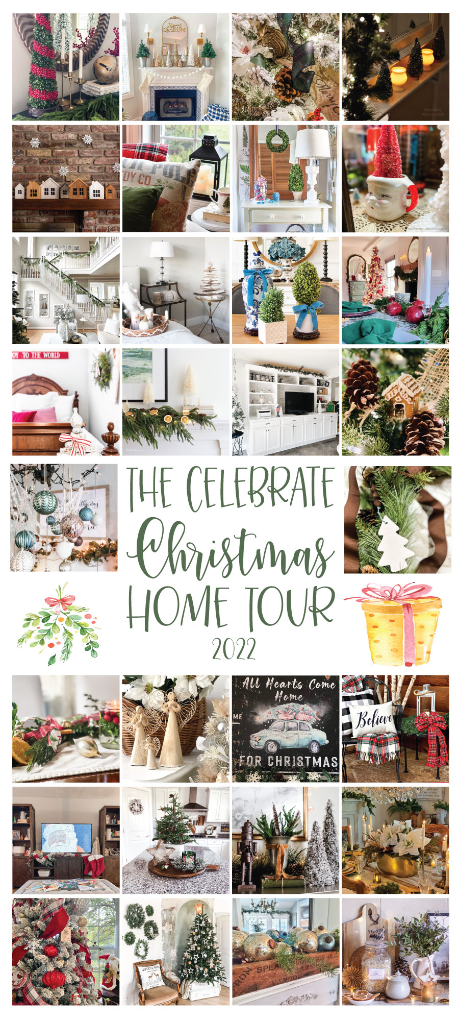 Collage of Christmas blog hop decorations.