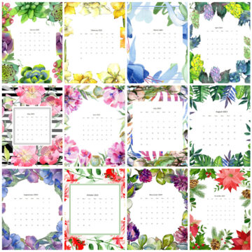 Floral monthly calendars for 2023