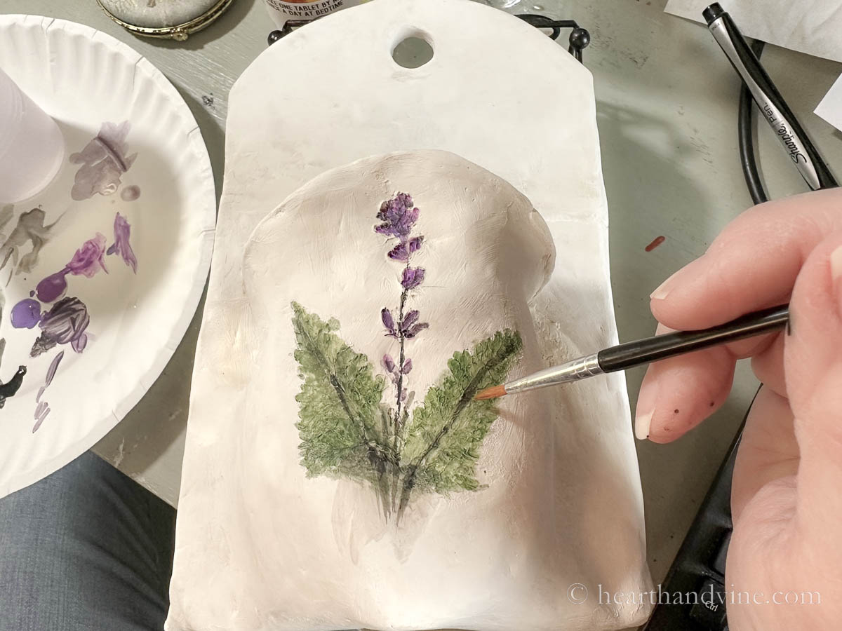 Painting in the pressed lavender and ferns.