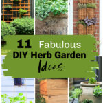 Collage of interesting container herb garden ideas.