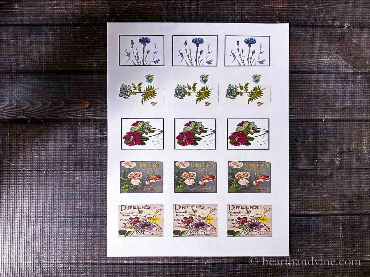 Set three floral prints in five types printed to fit on top of a matchbox.