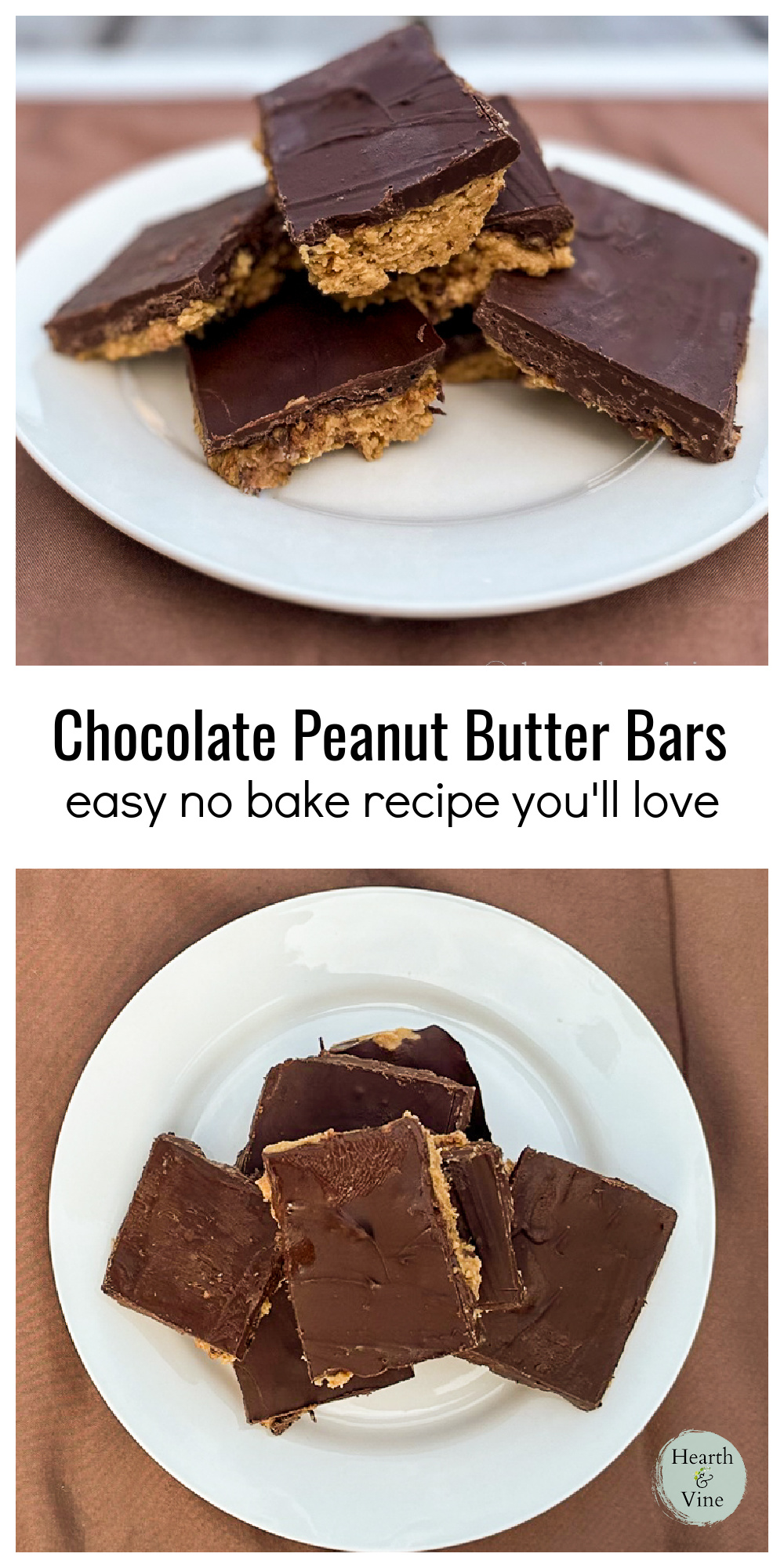 No Bake Chocolate Peanut Butter Bars | Hearth and Vine