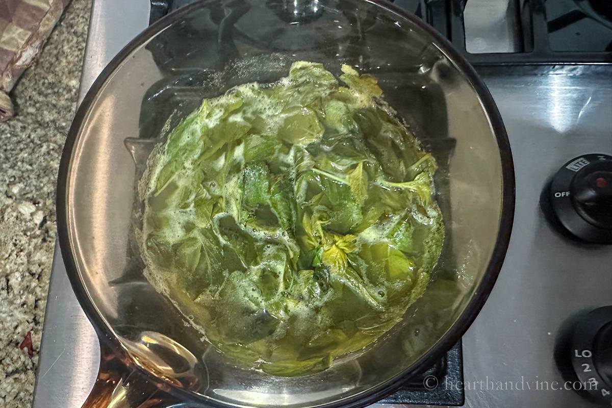 Mint and water simmering on the stove.