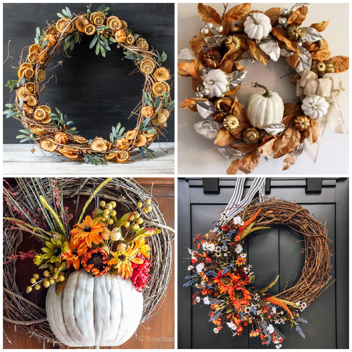 Four fall grapevine wreaths.