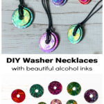 Alcohol ink washer necklaces over two sized washers painted with alcohol inks.