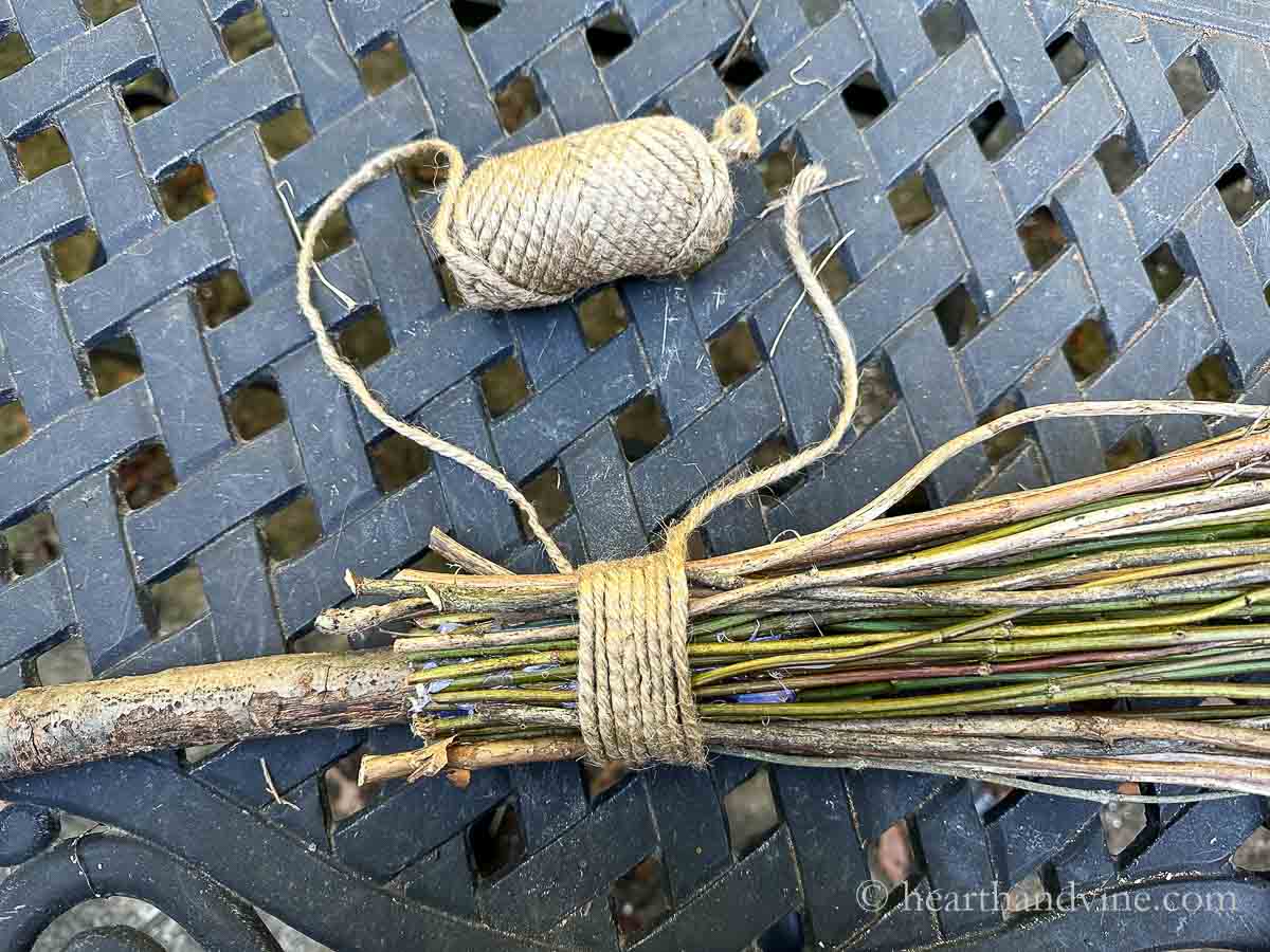 All stems wrapped with thick twine.